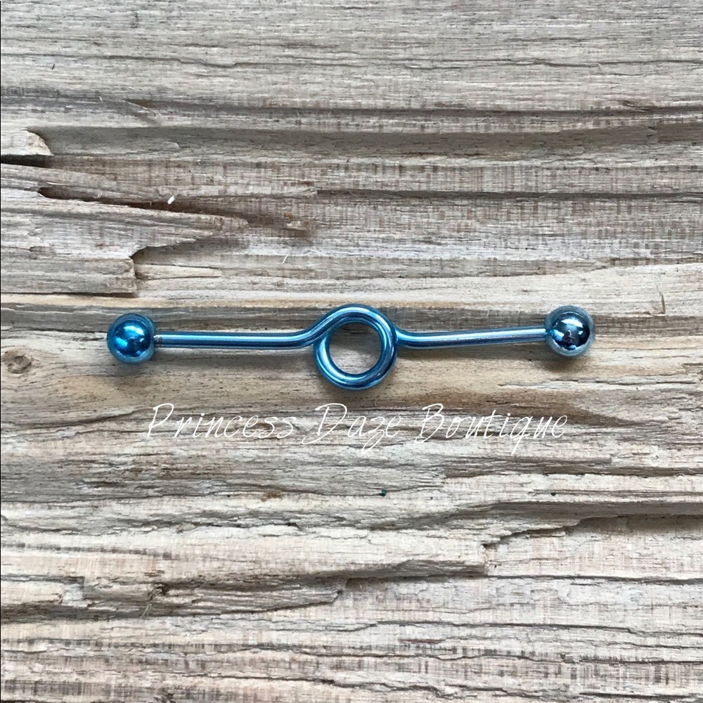 Blue‎ Circle Loop Industrial Barbell Earring